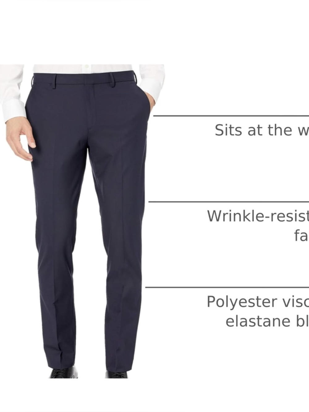 Amazon Essentials Dress Pants 36x32 Navy Slim Fit Stretch Flat Front NWT - Picture 4 of 6
